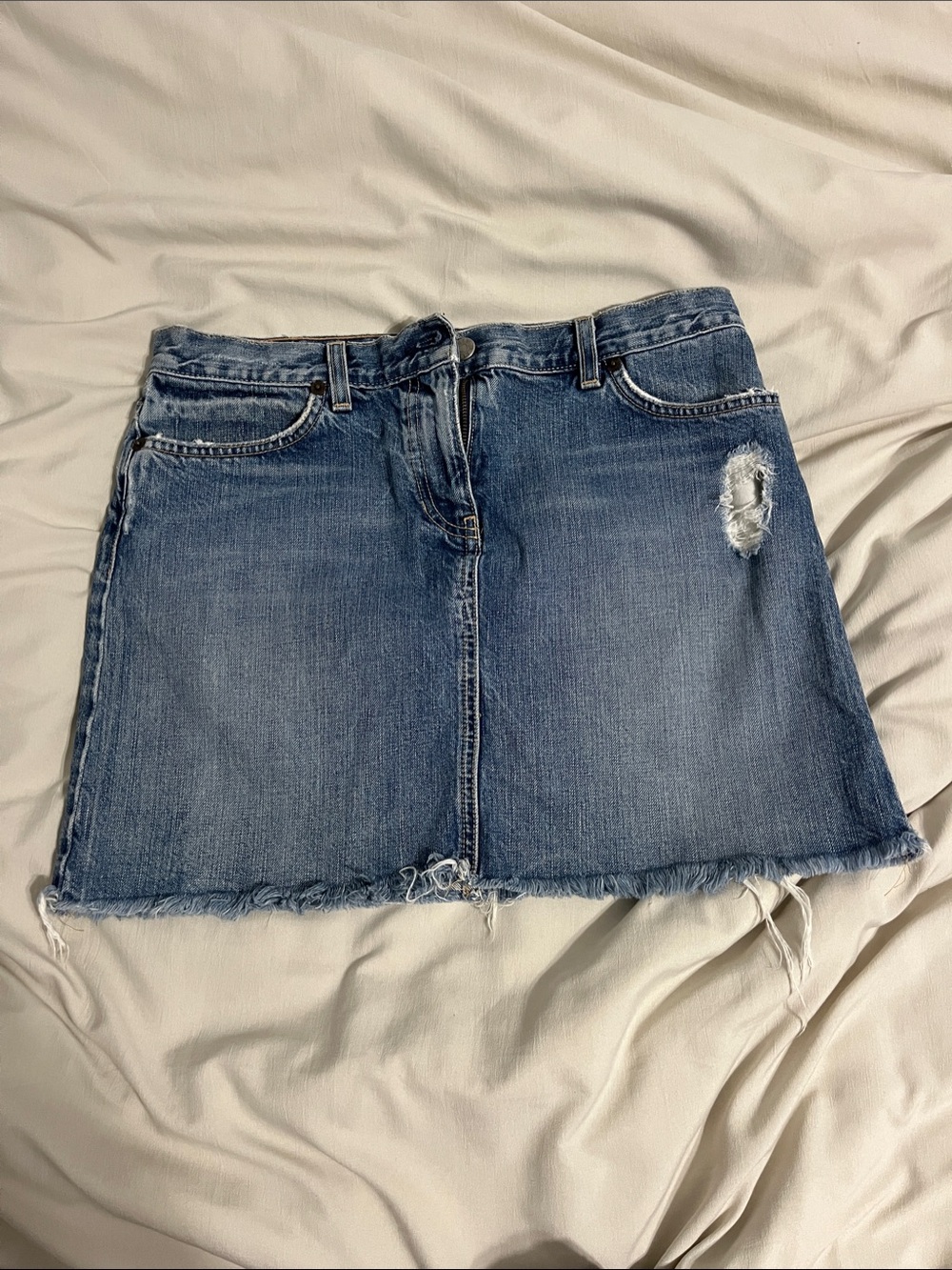 J. Crew Blue Distressed Denim Mini Skirt